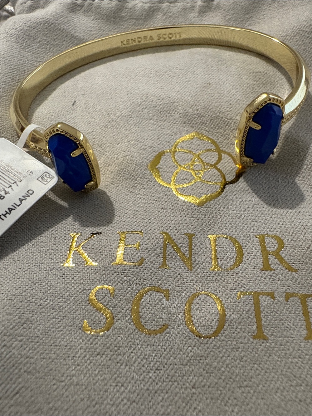 Kendra Scott Gold Open Bangle with Royal Blue Stones - Picture 2 of 2